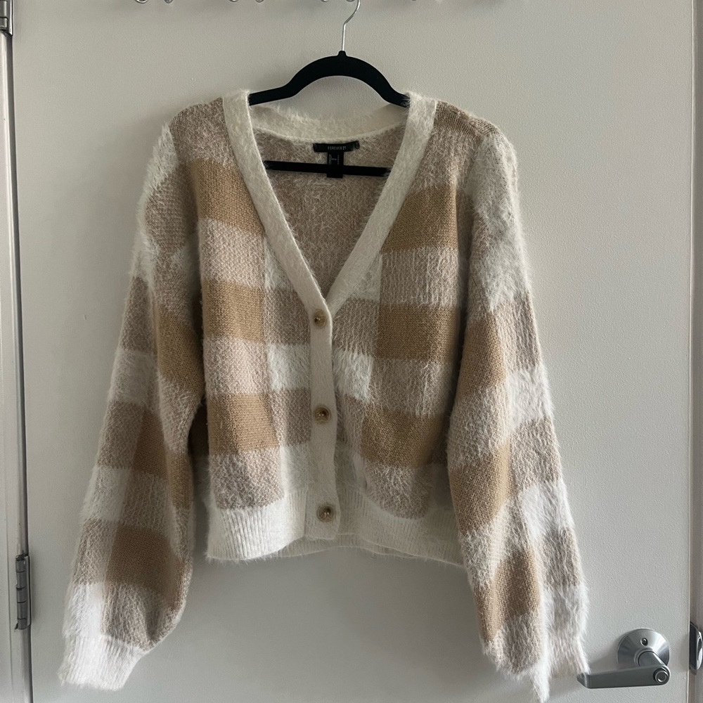 Forever 21 Fuzzy Checkered Cardigan